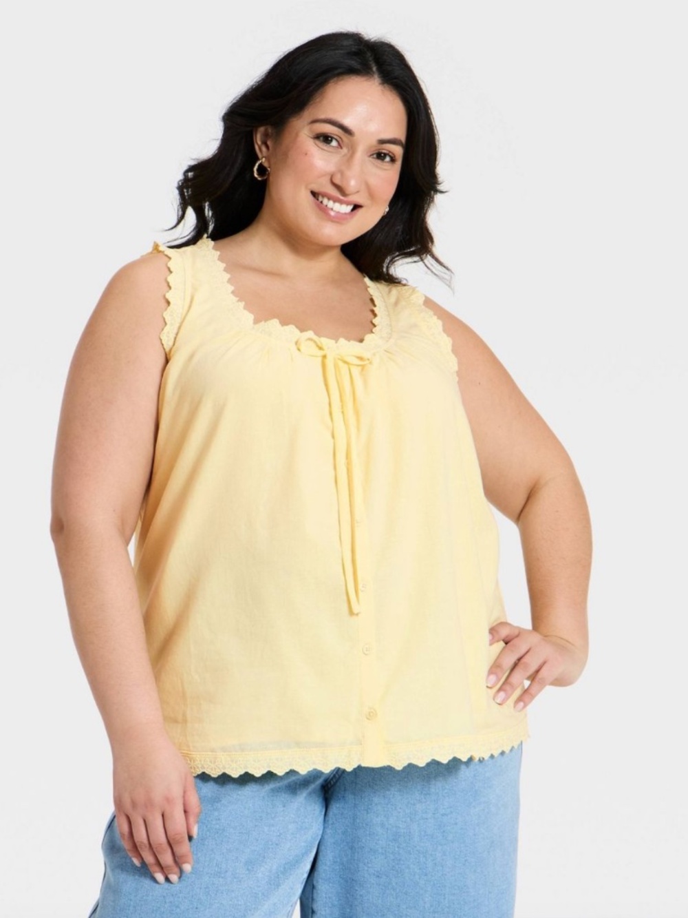 Ava & Viv Yellow Peasant Boho Ruffle Sleeveless Tank Top Blouse Women's XXL NEW